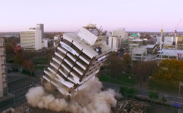 Christchurch Police Station Implosion Filmed With 3 Drones