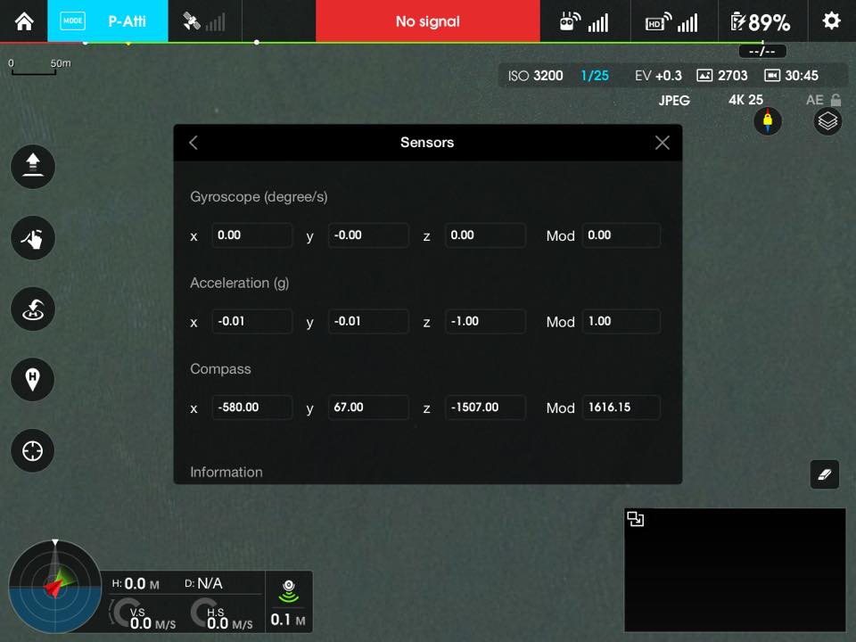 IMU calibration values