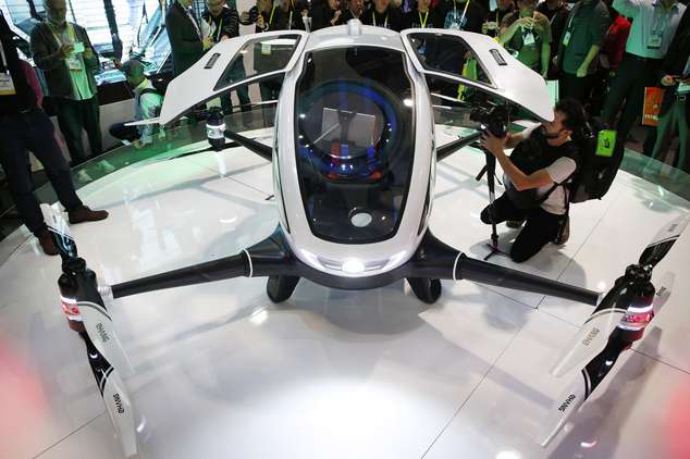 The EHang 184 at CES. Photo Credit: AP Photo, John Locher