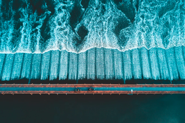 motorbike ride over bridge in thailand dronestagram