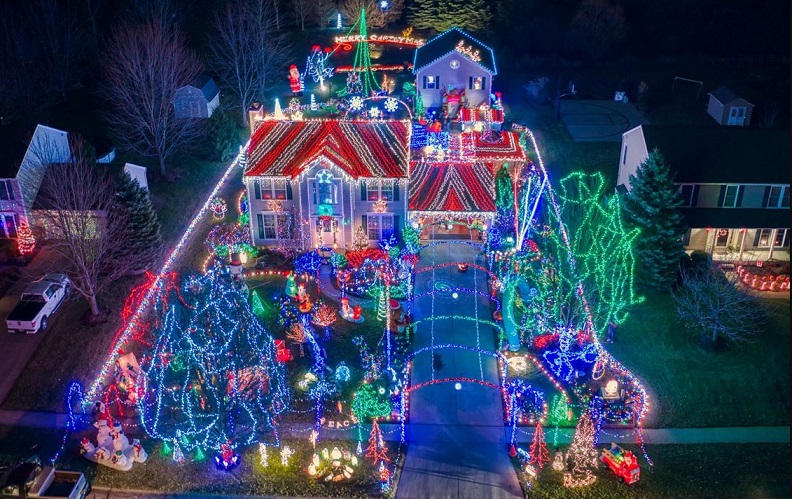 christmas lights drone photography